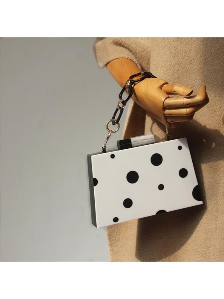 

Women Lady Acrylic Black White Box Clutch Handbag Evening Bag Party Prom Purse 28GD, No chain strap