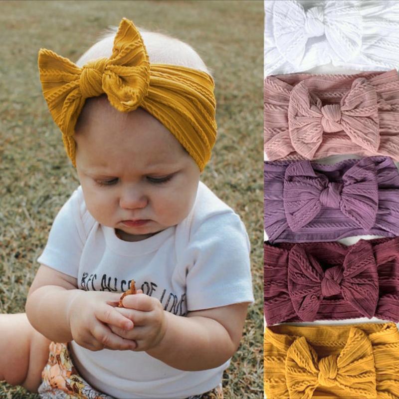

15*9cm solid Soft cute jacquard nylon children headdress baby bow headband girls wide headscarf hairbands1