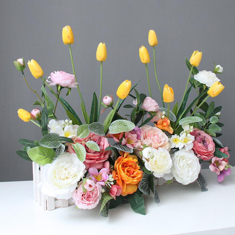 

artificial flower arrangement fence flower row tulip rose road lead decor wedding home garden wall hanging table runner, 75cm b3
