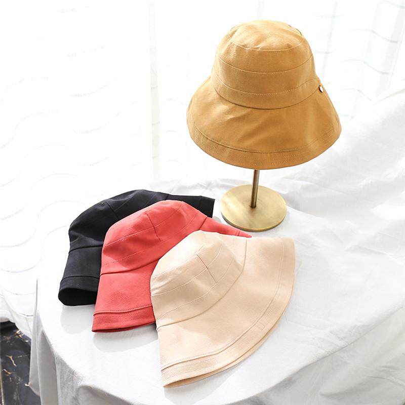 

Fashion Women Solid Color Flat Cotton Fisherman Sun Hat Bucket Cap Flat Cotton Reversible Fisherman Hat Bucket Cap, Black
