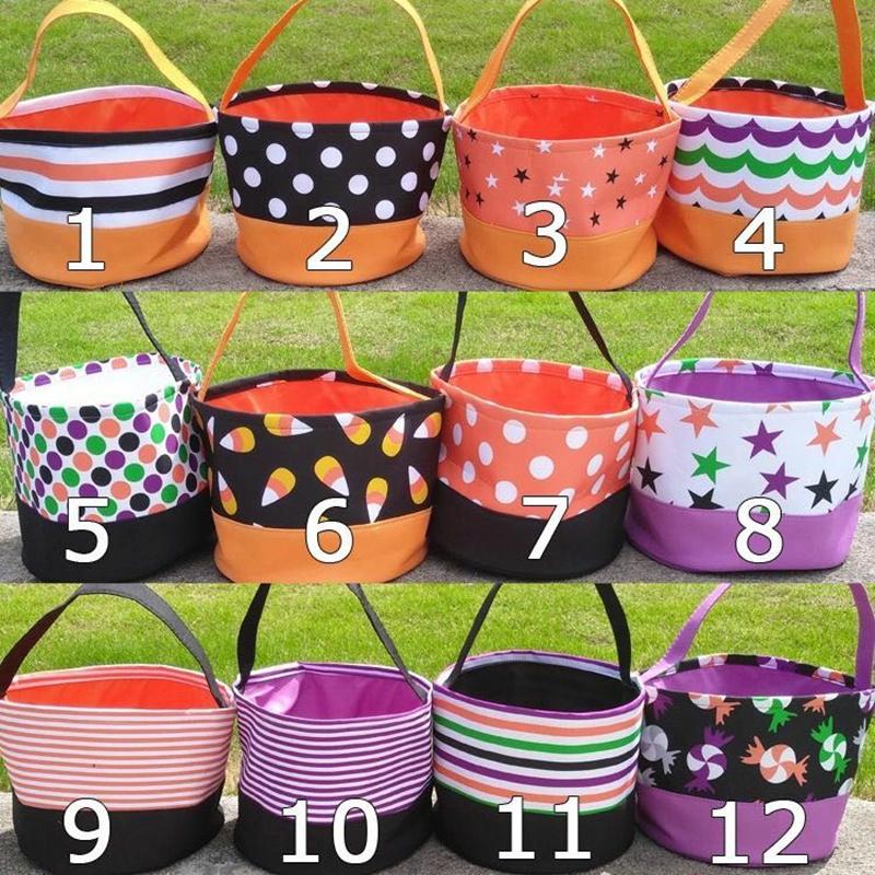 

10pcs/lot Monogrammed Halloween Buckets 12 Styles Personalize Polka Dot Sack Kids Gift Basket Candy bag Sublimation Blank