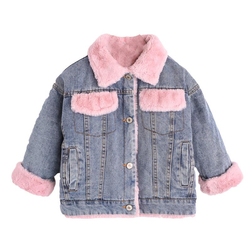 

Christmas Winter Coat Denim Jacket For Girls Thicken Woolen Coat Children Jackets For Girls Hooded Teenager Kids Outerwear, Picture color