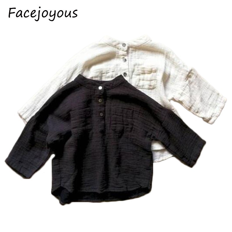 

2021 New Autumn Children Loose Cotton Linen T-shirts Long Sleeve Button Tops Korean Style Kids Clothes Pure Color Baby Boys Tees A0ir, Zxx2black