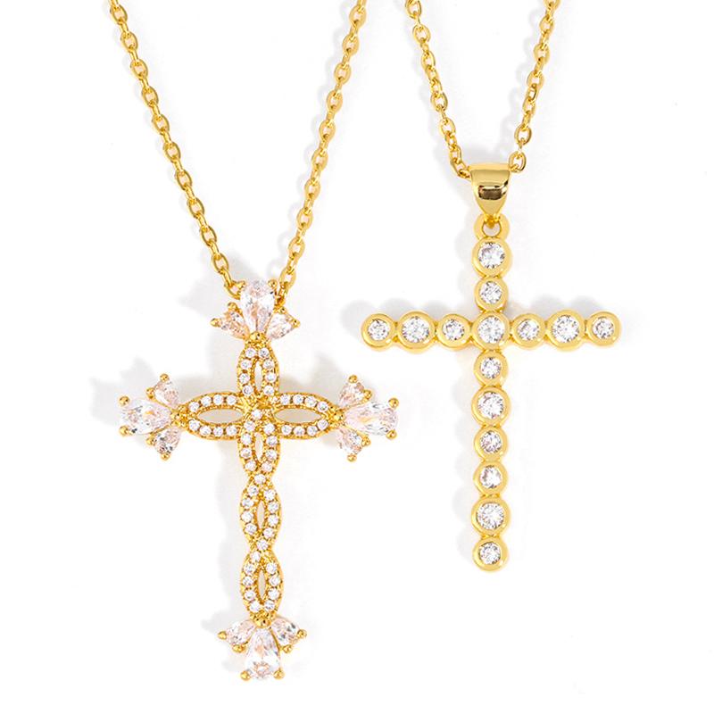 

CZ Crystal Cross Pendant Necklaces For Women Cubic Zirconia Gold Chain Flower Necklace Micro Paved Statement Jewelry nkeq90