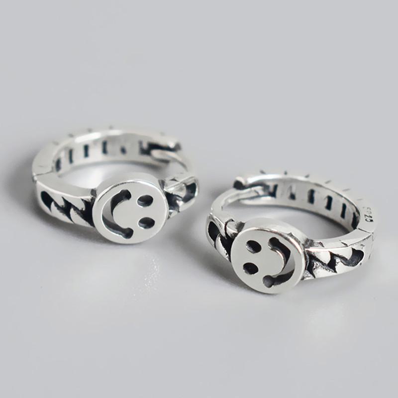 

Smling Face Huggie Vintage Thai Silver Color Hoop Earrings For Women Trendy Circle Round Jewelry Gifts SD2244