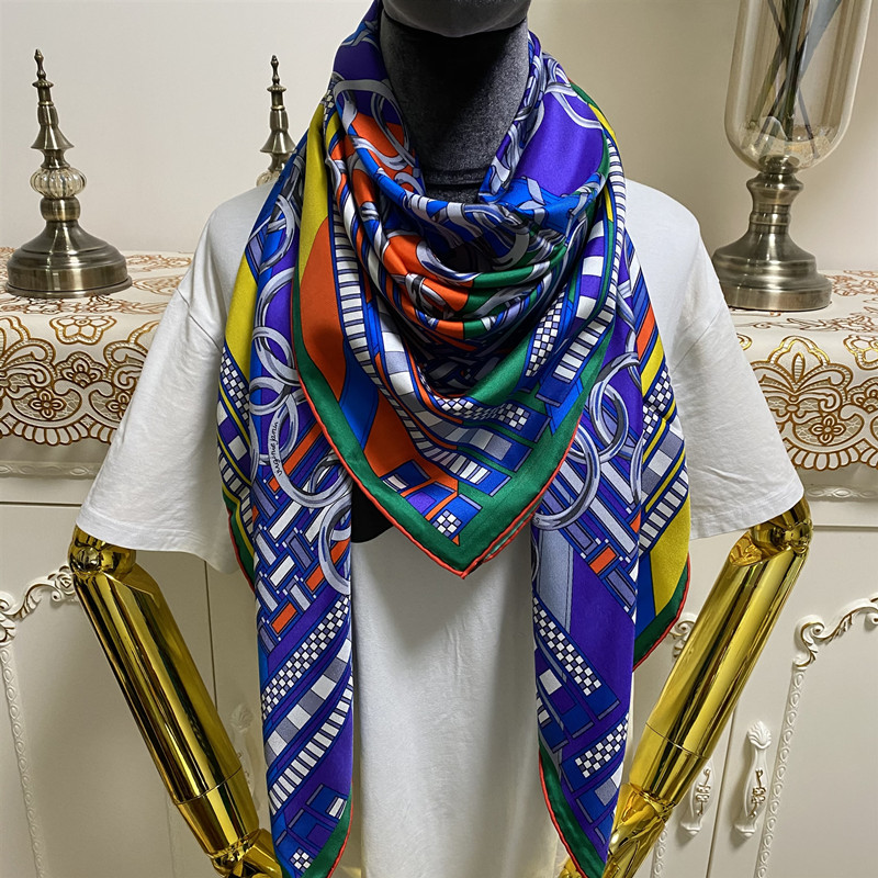 

New style women's square scarf scarves good quality 100% twill silk material Beautiful and fashion pint pattern size 130cm - 130cm, Blue;gray