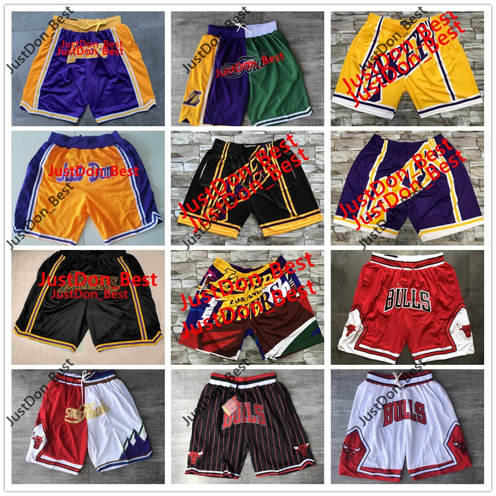 

Mens JUST DON Shaquille O Neal bulls Lakers Shorts Basketball Shorts Rodman Stitched Pocket Earvin Pippen Johnson Sweatpants, Black;red