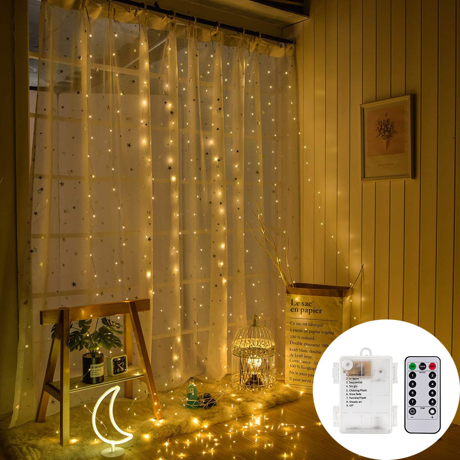

2021 Battery Powered 3x 300 Leds Copper Wire Led String Light Waterproof Party Wedding New Year Christmas Curtain Garlands 653t