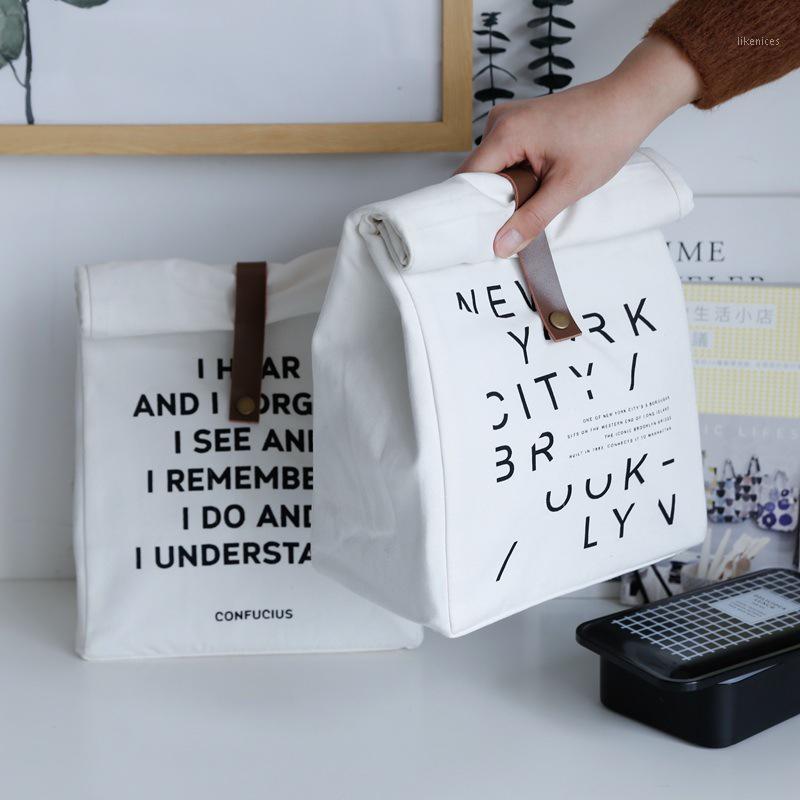

Cotton Canvas Lunch Box Insulation Bag Picnic Bag Simple Letter Type Large Capacity Multi-purpose Cloth Foods Organizer1