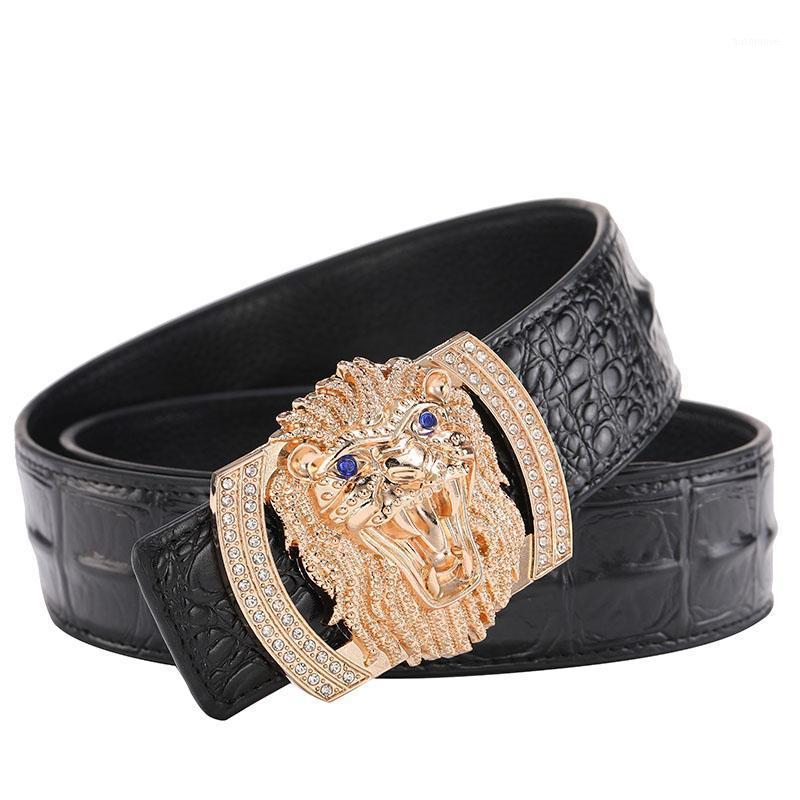

Crocodile Black Leather Casual Men's Belt Luxury Gold lion Buckle Cowskin Genuine Leather Belt for Jeans Business Men Gifts1