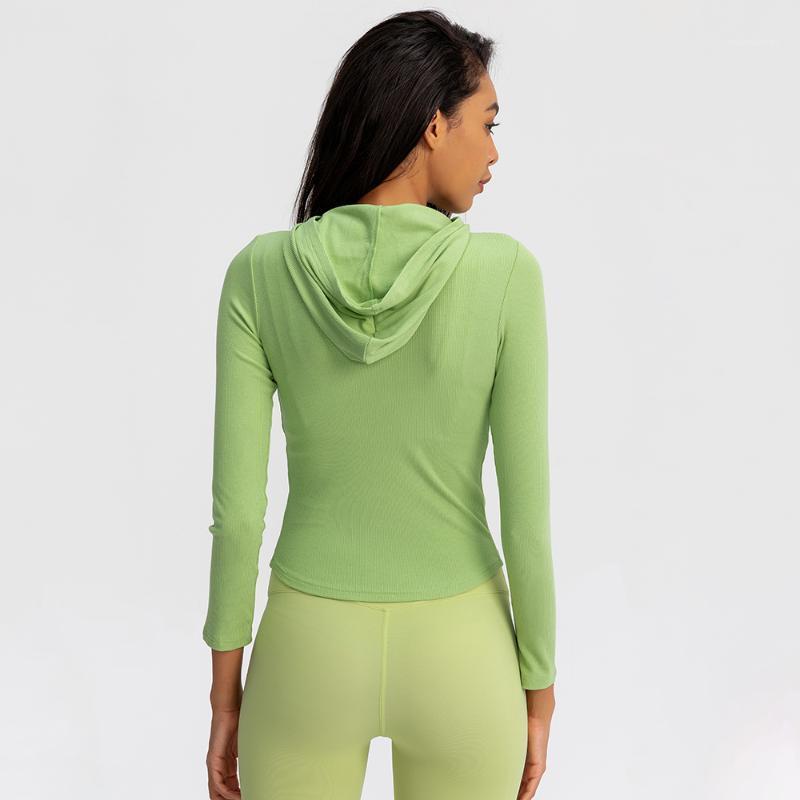 

Slim Fit Fitness Running Sport Hooded Jacket Women Full Zipper Comfortable Workout Gym Yoga Cropped Outwear -XL1, Beige