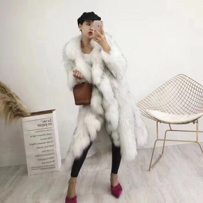

2020 Fxfurs Fashion Korean Weaving Lapel Ruffle Fur Trench Coat Fur Raccoon Faux Coat, White