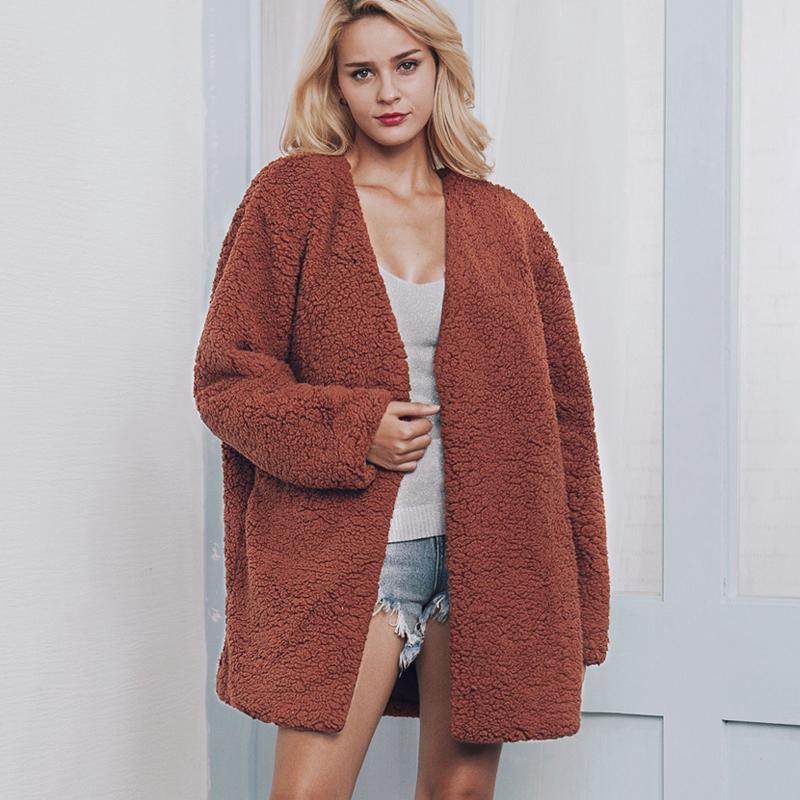 

Nice New VogueWomen Faux Fur Coat Camel Color Long Sleeve Casual Winter Warm Outwear Overcoat Hairy Jackets Clothes 7Q1278, Beige