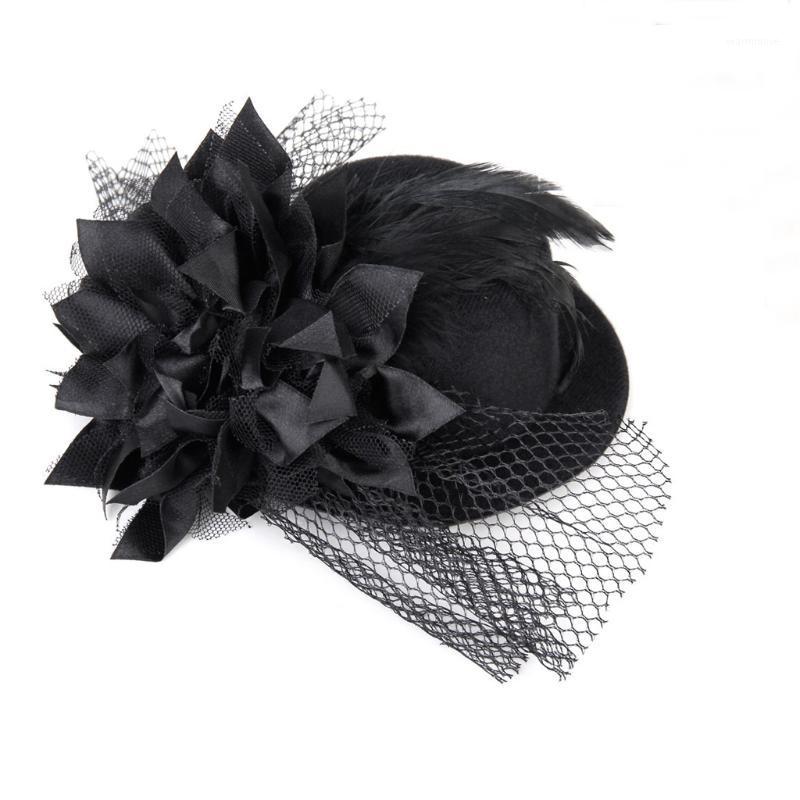 

Women Adorned with Flowers Barrette Spring Burlesque Punk Mini Top Hat black1, Black