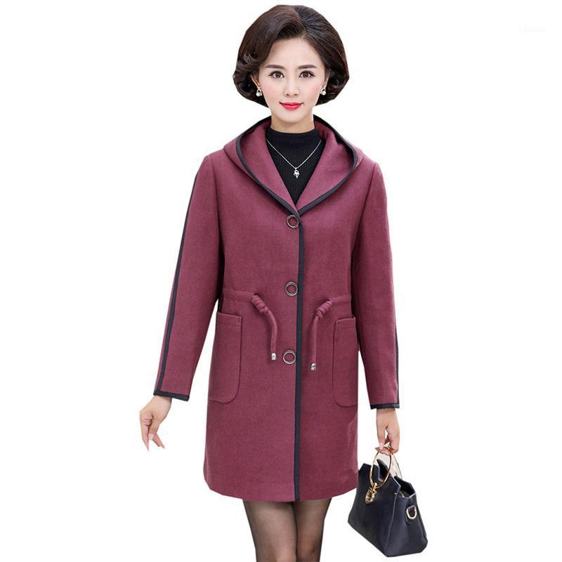 

Plus Size Women Woolen Coats Women Hooded Medium Long Middle-aged Blends Jackets Outwear Female Loose Woolen Blends Coat FP15551, Green