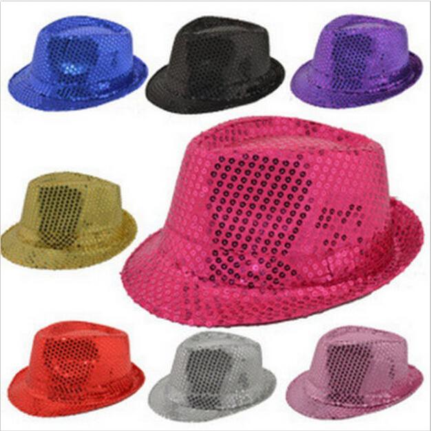 

Fashion Adult/Child Unisex Brilliant Glitter Sequins Hat Dance Show Party Jazz Hat Cap Show Stage props Beading Caps Fedoras, Silver s