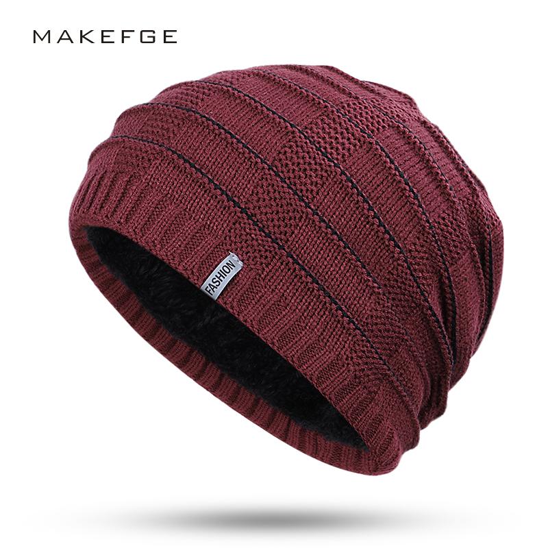 

2020 classic men's hat winter fashion warm men and women knit hat velvet thickening outdoor leisure label cotton ladies peas, Wine