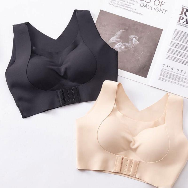 

Women Underwear Sexy Lingerie Solid Color Front Button Back Cross Side Buckle Wireless Push Up Breathable Sleep Sports Bra1, Black
