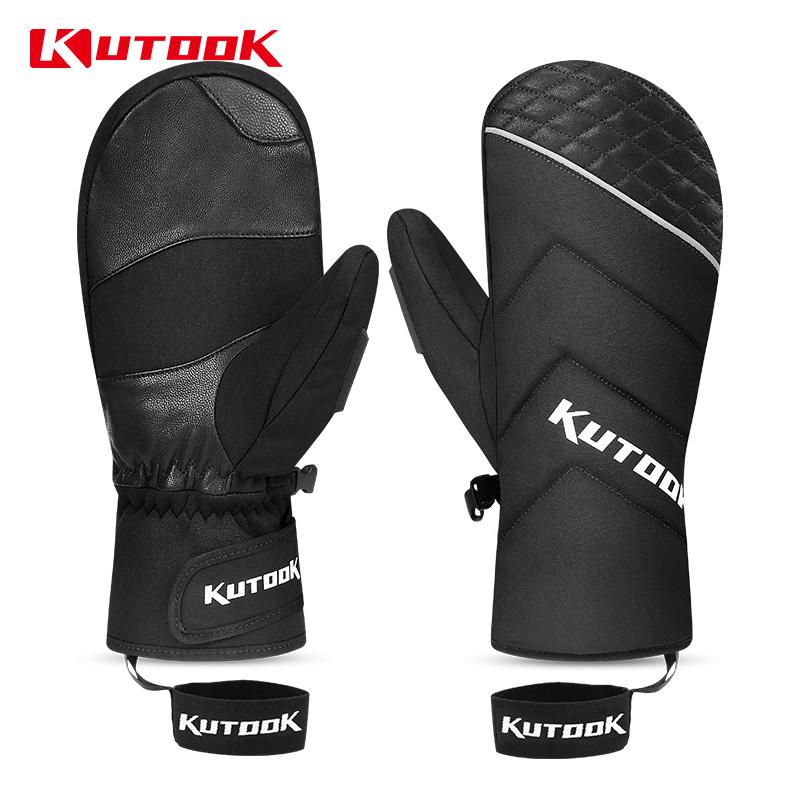 

KUTOOK Thermal Skiing Gloves Winter Outdoor Sports Cycling Warm Waterproof Reflection Snowmobile Mittens For Men Women Skiing, Black