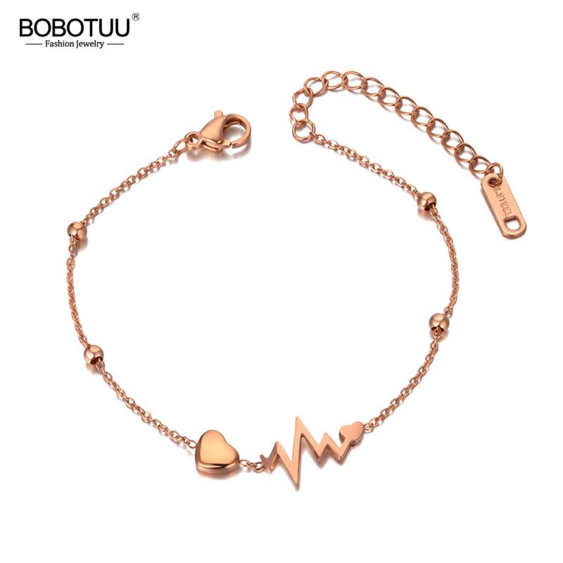 

Charm Bracelets BOBOTUU Office Style Love Heart For Girls Stainless Steel Chain & Link Strand Women Jewelry BB20059