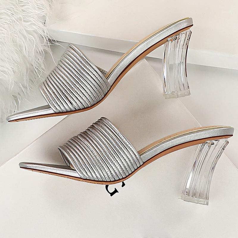 

2020 Women Slides 7.5cm High Heels Mules Fetish Summer Sandals Transparent Slippers Clear Block Heels Wedding Bridal Prom Shoes1, Black