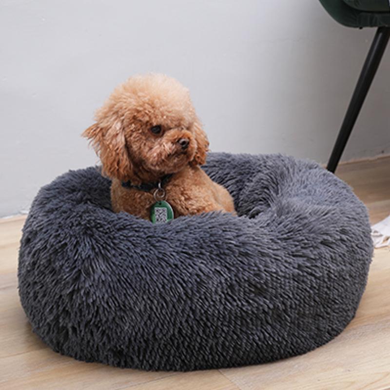 

New Fluffy Dog Bed Long Plush Donut Pet Bed Winter Warm Round Orthopedic Lounger Sleeping Bag Kennel Pet Puppy Sofa House