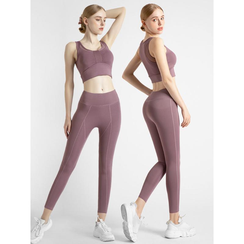 

Women 2pcs Seamless Tight Yoga Set Sportwear Gym Trousers Sleeveless Bra Tops Outdoor Running Workout Clothing Suit