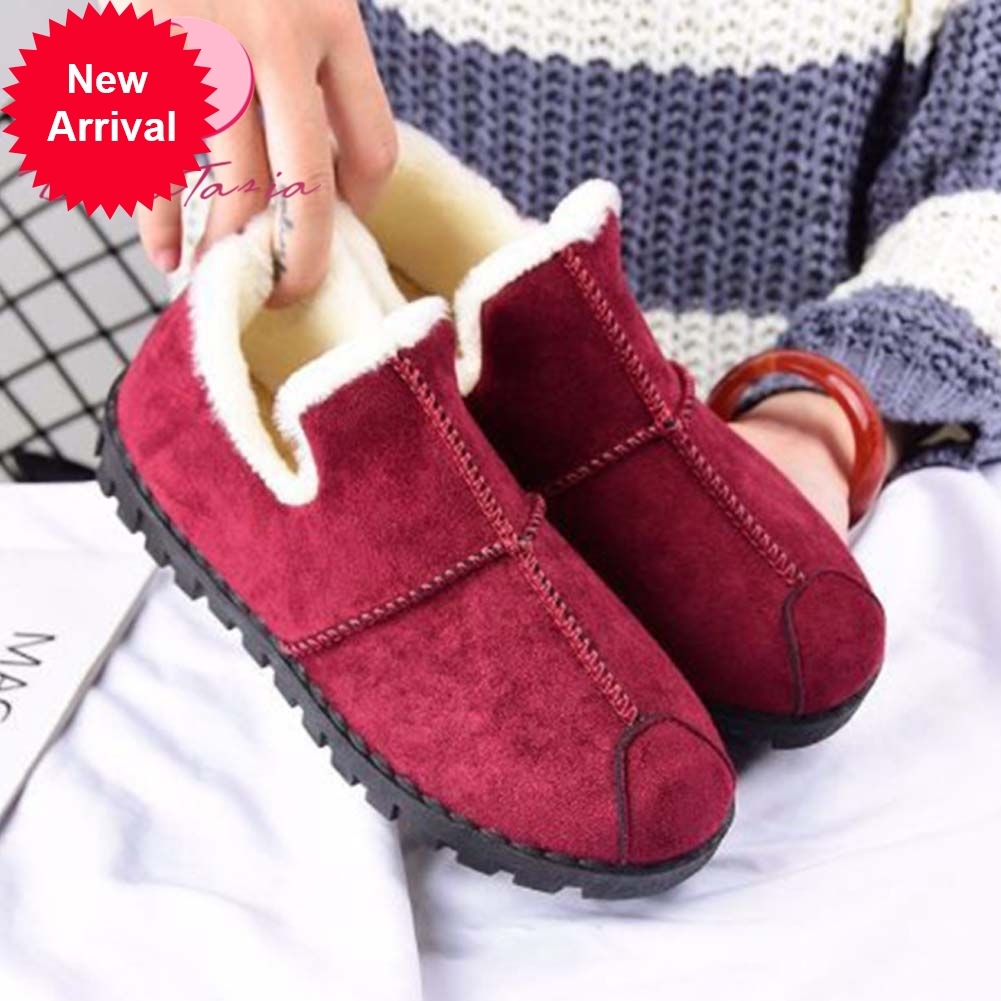 

2021 The New Women's New Fashions Winter Flat Snow with Thick, Bare Gliding Warm Leather Boots Shoes 2sx6, Red.