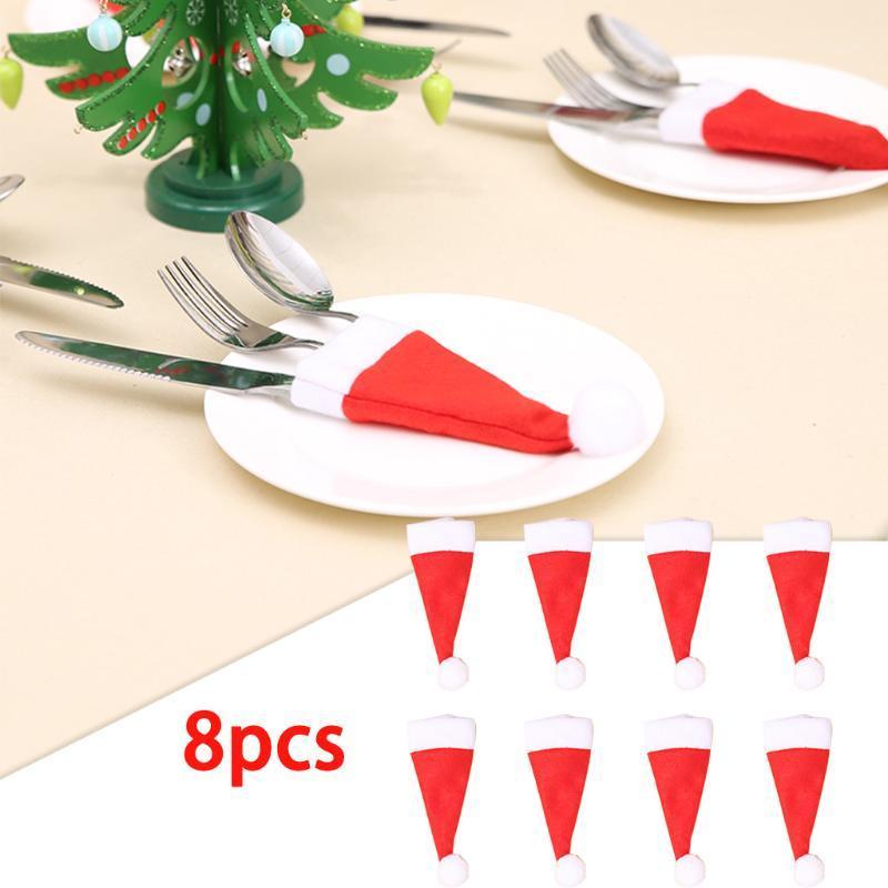

8 Pcs Christmas Caps Cutlery Holder Fork Spoon Pocket Xmas Decor Bag Home Navidad Decorative Hat Tableware Cover Storage Tool1