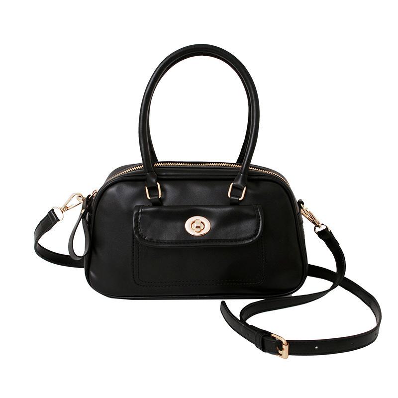

2021 New Fashion Retro Shoulder Bag Locks Hand Bag Girl, Black
