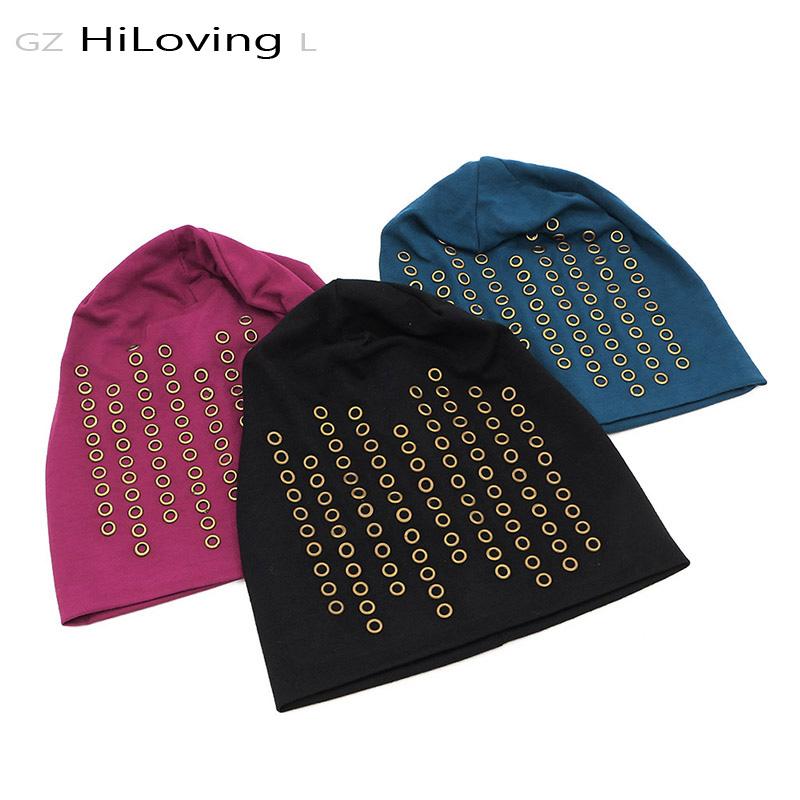 

GZHilovingL 2020 Spring New Causal Womens Polyester Hip Hop Beanie Hat Soft Copper Circle Slouch Beanies Hats Thin Skullies Hats, White