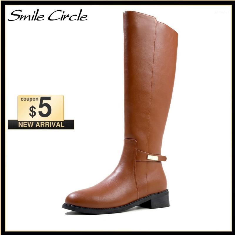 

Smile Circle Knee-High Boots Women jockey Boots Winter Warm Round toe Square Heels Equestrian over-the-knee1, Black