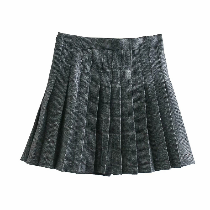 

2021 New Womens Gray Plaid Pleated Mini Skirts Bottoms Girls Clothing Preppy Style High Waist Ladies Spring Summer Fovf