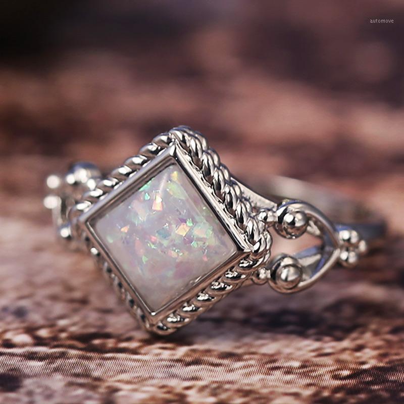 

Huitan New Design Geometric Midi Finger Rings For Women With Simulated Opal Stone Silver Plated Meaningful Rings For Women1