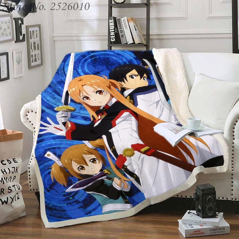 

Throw blanket Sword Art Online 3D Velvet Plush Blanket Bedspread For Kids Girls Sherpa Couch Quilt Cover Travel 03