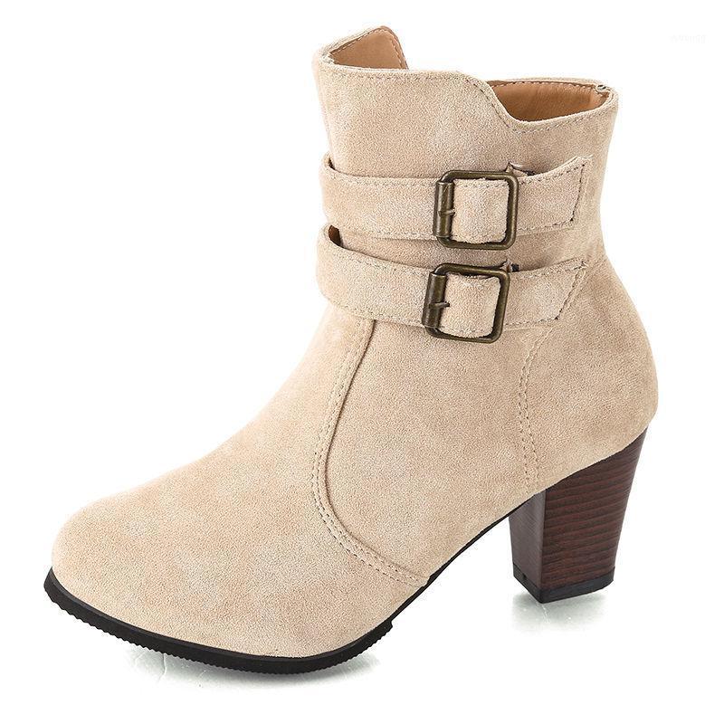 

Autumn Winter Women Boots Solid European Ladies Shoes Boots Suede Leather Ankle With Thick Scrub Size 35-431, Beige