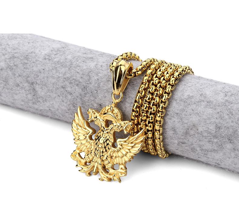 

Trendy hop hop jewelry Men Double Eagle Pendant Necklace Stainless steel Gold color men's and women's street dance jewelry