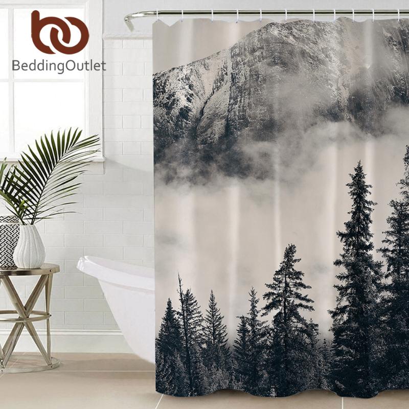 

BeddingOutlet Forest Shower Curtain Coniferous Tree Waterproof Polyester Foggy Mountain Bath Curtain With Hooks for Bathroom
