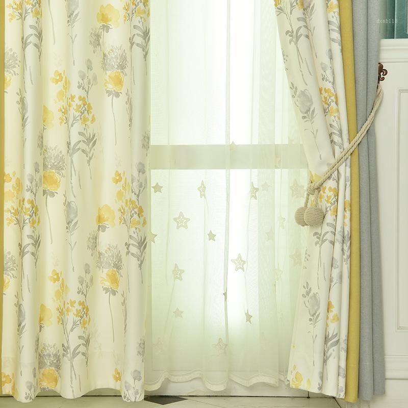 

Simple Modern Pastoral Cotton and Linen Shading Printing Curtains for Living Room Bedromm Windows Valance French Window1, Tulle