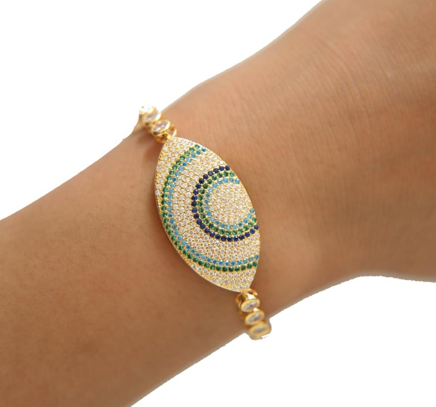 

Charm Bracelets Sparkling Cubic Zirconia Crystal Evil Eye Adjustable CZ Zircon Tennis For Women Wedding Bracelet In Gold Color