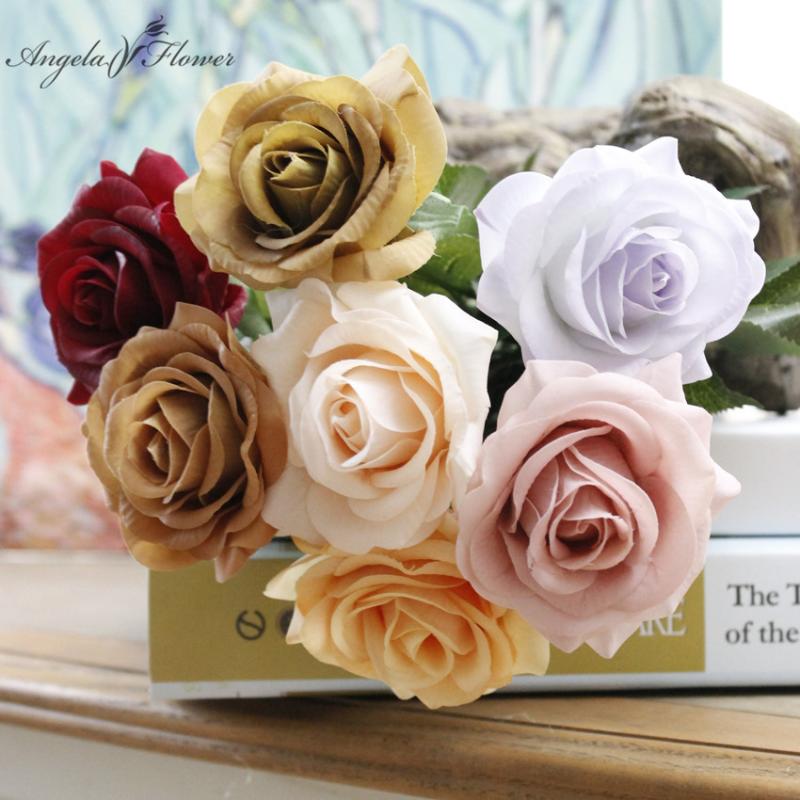 

Europe Retro painting Silk real touch rose artificial gorgeous flower wedding fake flowers for home party decor Christmas gift, Pink