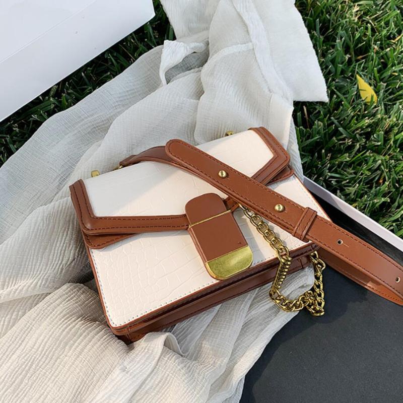 

Crocodile pattern Square Crossbody bag 2021 New Quality Leather Women's Designer Handbag Contrast color Shoulder Messenger Bag, Black