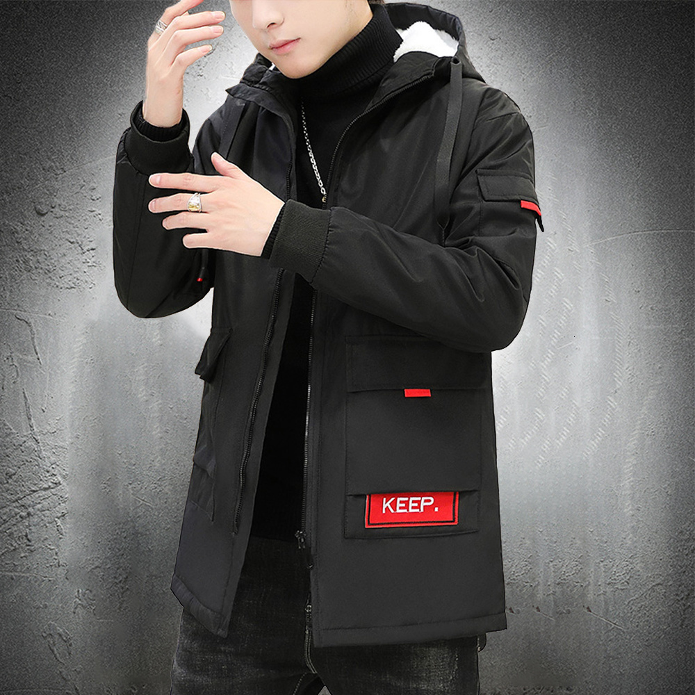 

2021 New Spring Fur Lined Warm Windbreaker Big Pockets Jacket Men Hooded Sports Coat Fashion Clothes Male ZCGJ, White