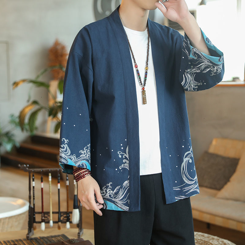 

2021 New Men's Cotton Linen Printed Jackets Chinese Style Vintage Streetwear Coats Man Casual Oversize Jacket Male Clothing Wejy, Black