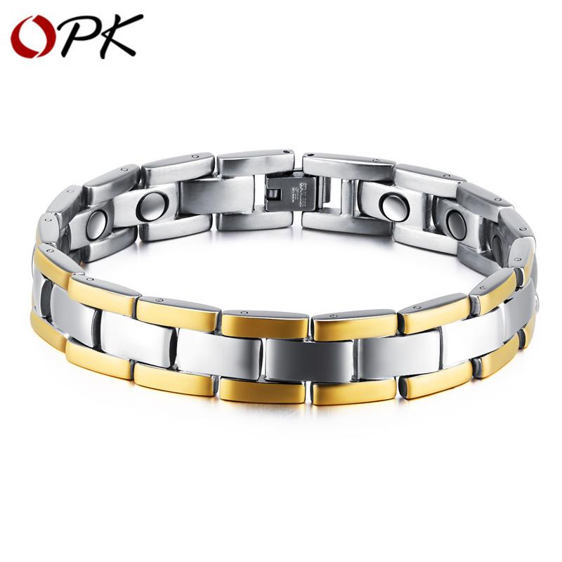 

OPK Men Bracelet Rock style locomotive Stainless steel Chain Healthy Magnetic Bracelet For Men bangles Jewelry Boy Cool Gift
