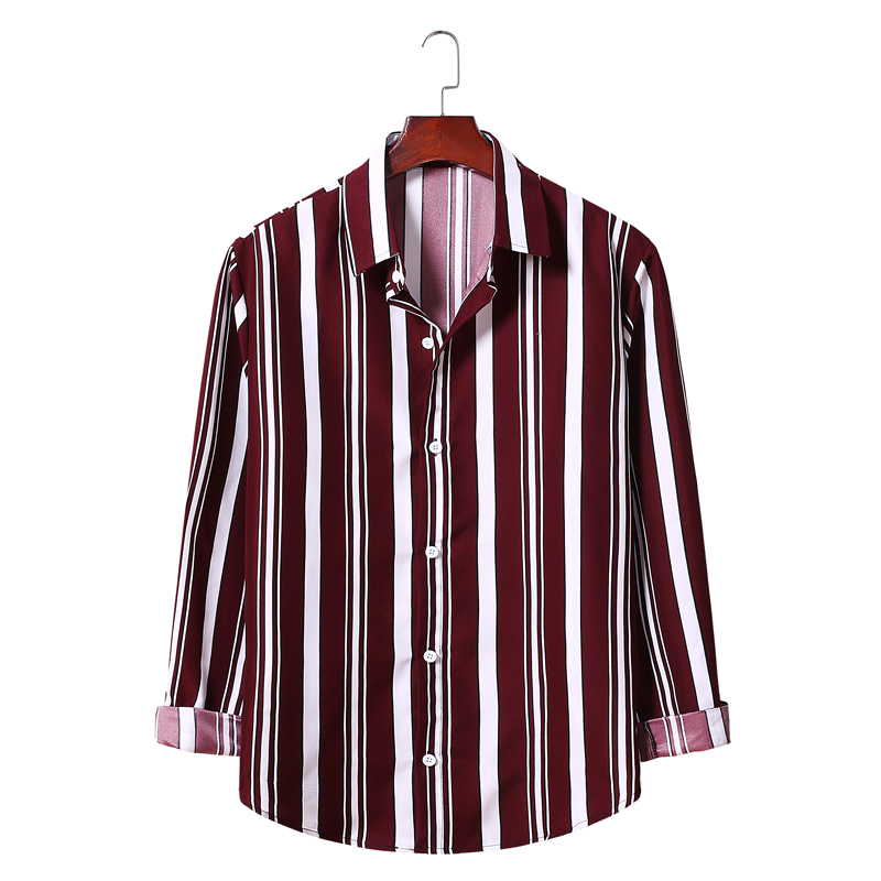 

2021 New Brand Men Printed Plus Size Long Sleeve Shirts Breathable Striped Turn Down Collar Loose Casual Shirt Male Z2jw, 7mw-al015-baihei