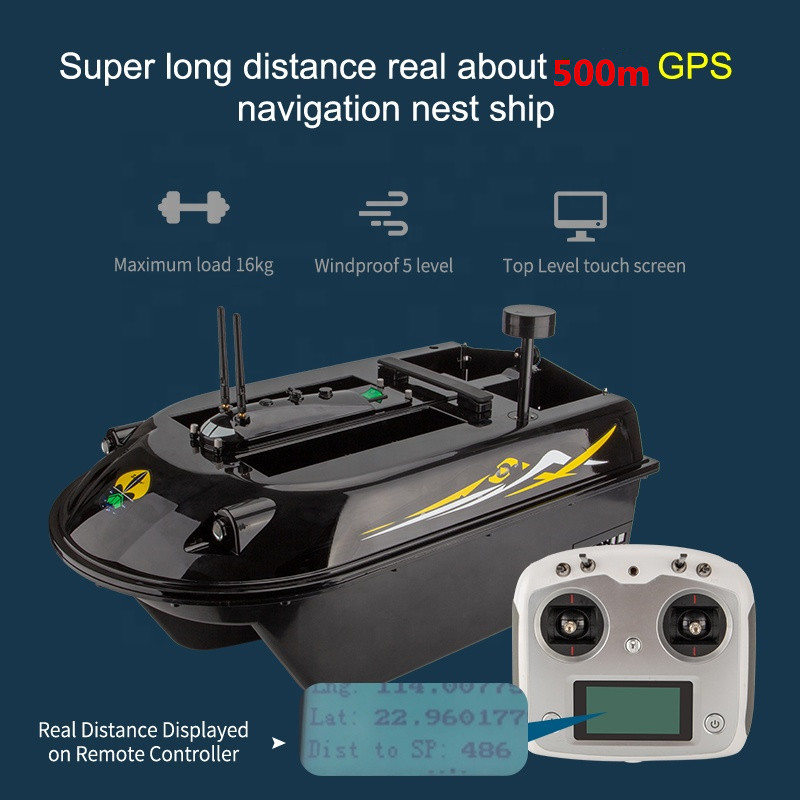 

New Sea Fishing Bait Boat GPS Auto Navigation 3 Hull 4 Boay 8kg Loading 500M RC Distance Fishing lure Nest Boat Nesting Boat Toy, Black
