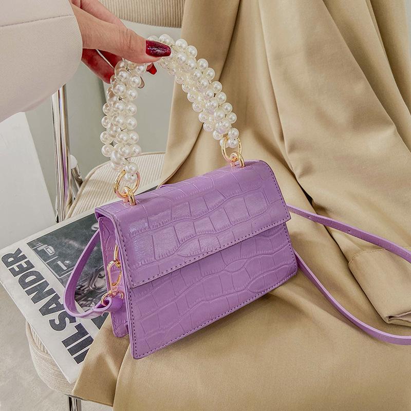 

New Pearl Handle Totes Women Shoulder Crossbody Bags 2021 Brand Design Female Purses Handbag Ladies Messenger Bags High Quality, Lavender