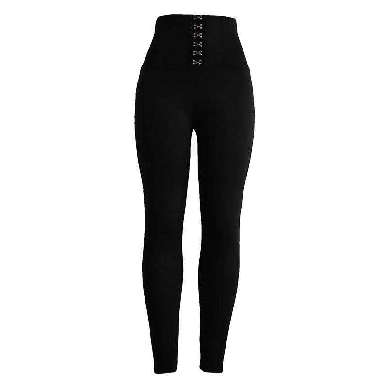 

Stylish And Comfortable Slim Personality High Waist Button Hip Solid Color Casual Yoga Fitness Leggings Slim Tight Trousers, Black