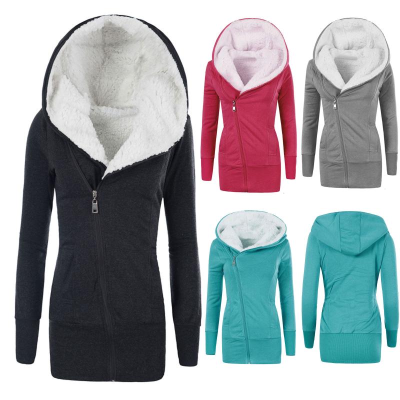 

lightweight soft fabric Women Cotton Hoodie Sweatshirt Warm Inside Fleece Padded Coat Slim Zipper Coat comfortable and soft, Gn